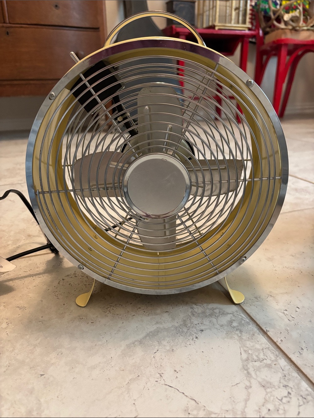 Retro Table Fan in Yellow and Silver